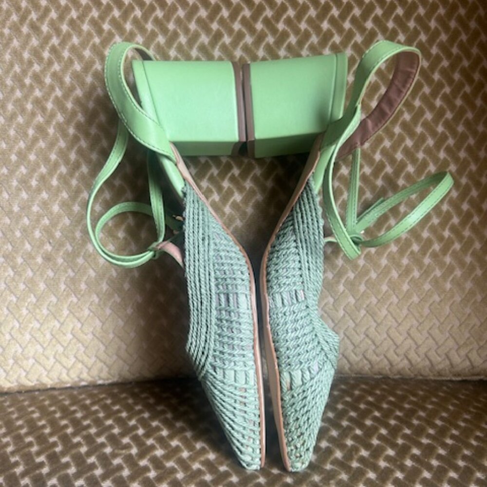 Anthropologie x Rafealla Booz Woven Apple Green Jute Block Heeled Sandals NEW - Picture 7 of 16